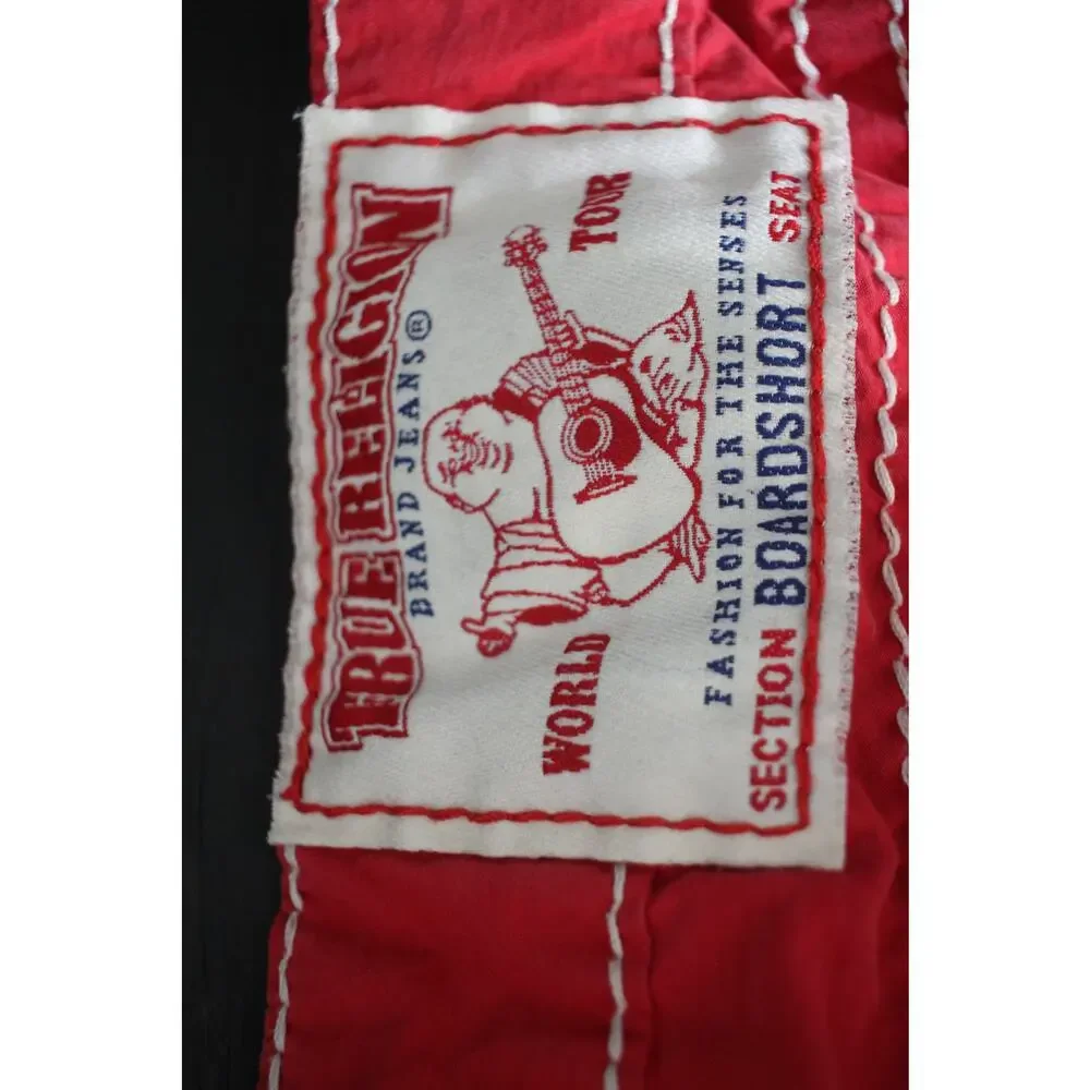 True Religion Red Board Shorts Men's 36 Swim Trunks Surf Beach Contrast Stitch